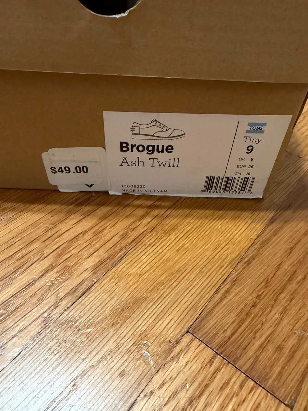 TOMS Kids Grey Canvas Brogue Shoes with Red Trim - Size 9